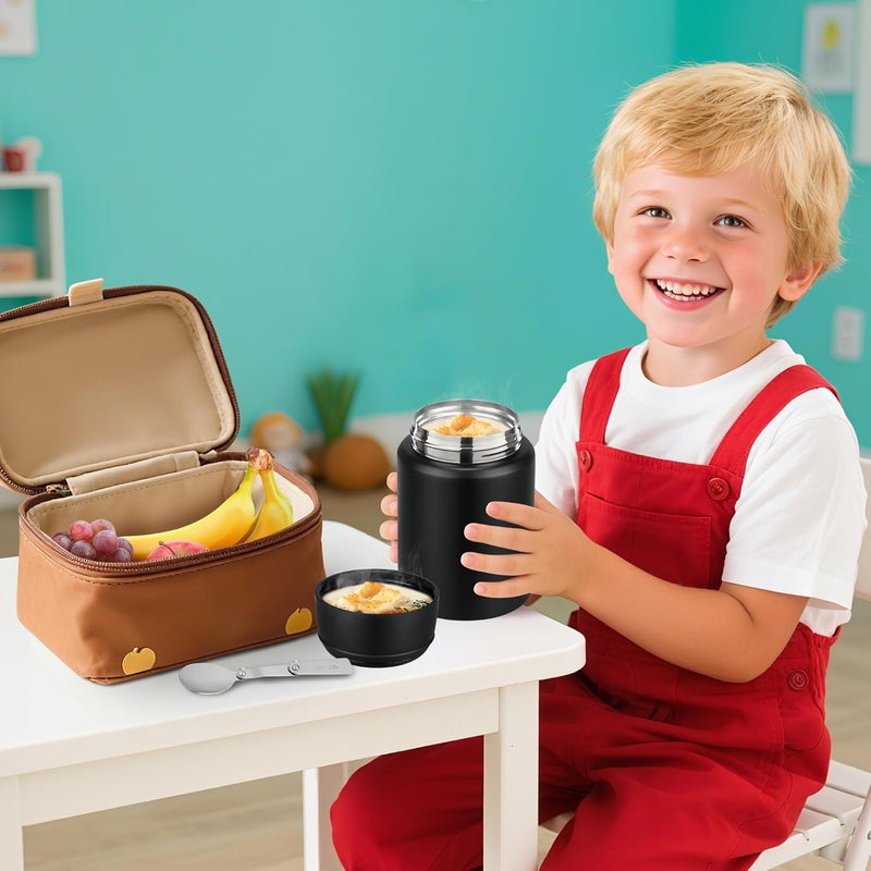 Haweek Soup Thermo for Hot Food Kids 16oz Insulated Food Jar Leakproof Thermo Lunch Container for Kids Wide-Mouth Stainless Steel Lunch Box for School with Handle Folding Spoon(3+)​ - Image 2